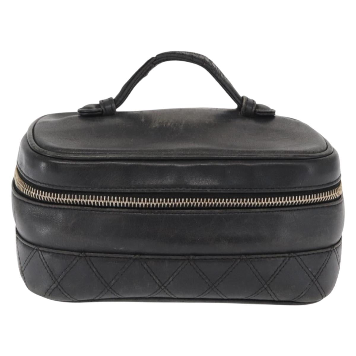CHANEL Bicolore Vanity Hand Bag Lamb Skin Black Gold CC Auth 158864