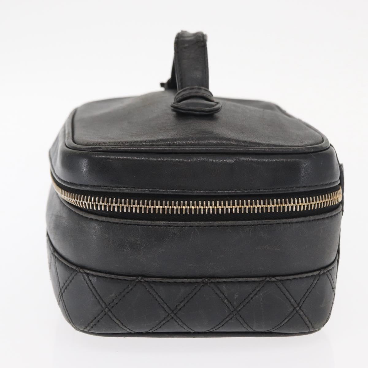 CHANEL Bicolore Vanity Hand Bag Lamb Skin Black Gold CC Auth 158864