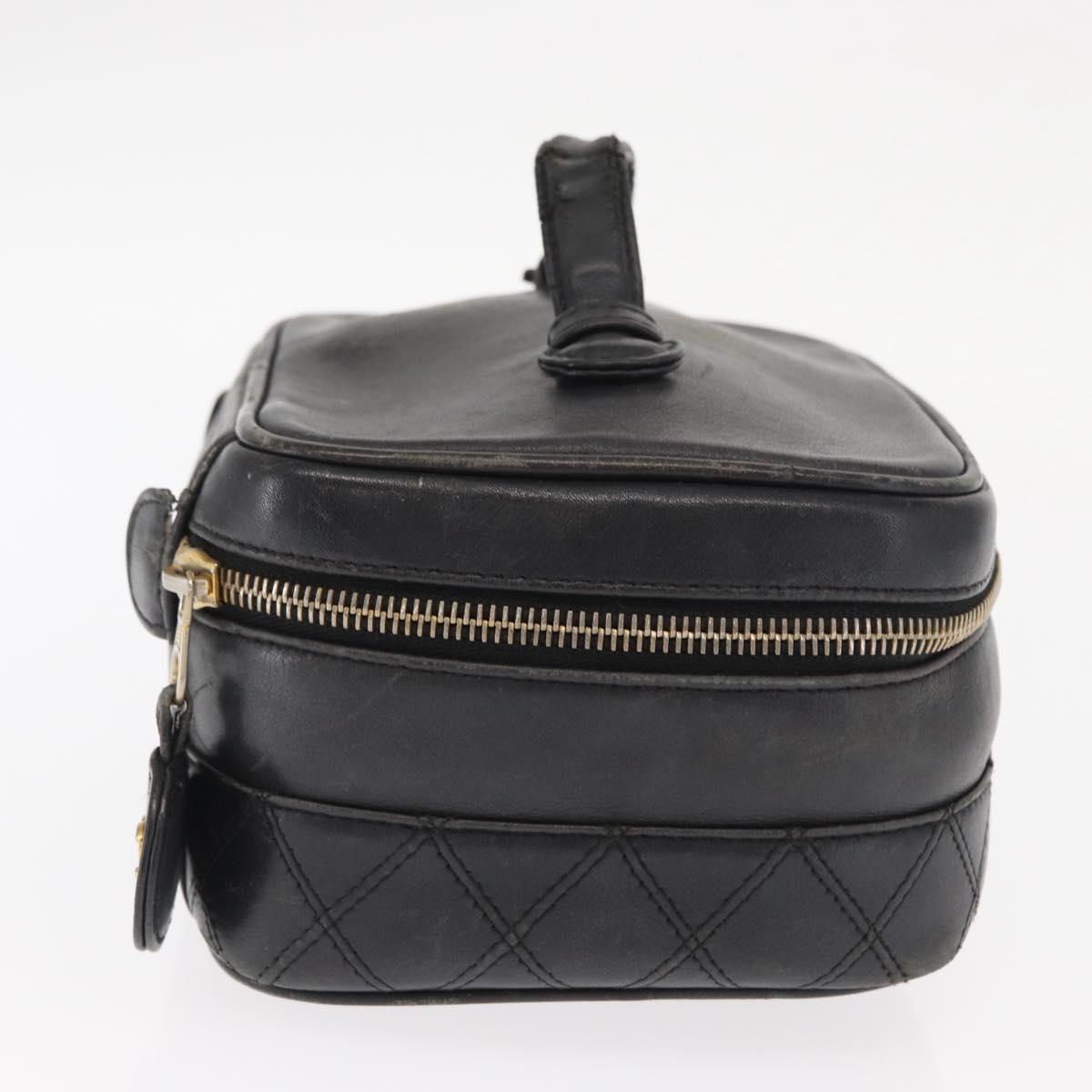 CHANEL Bicolore Vanity Hand Bag Lamb Skin Black Gold CC Auth 158864