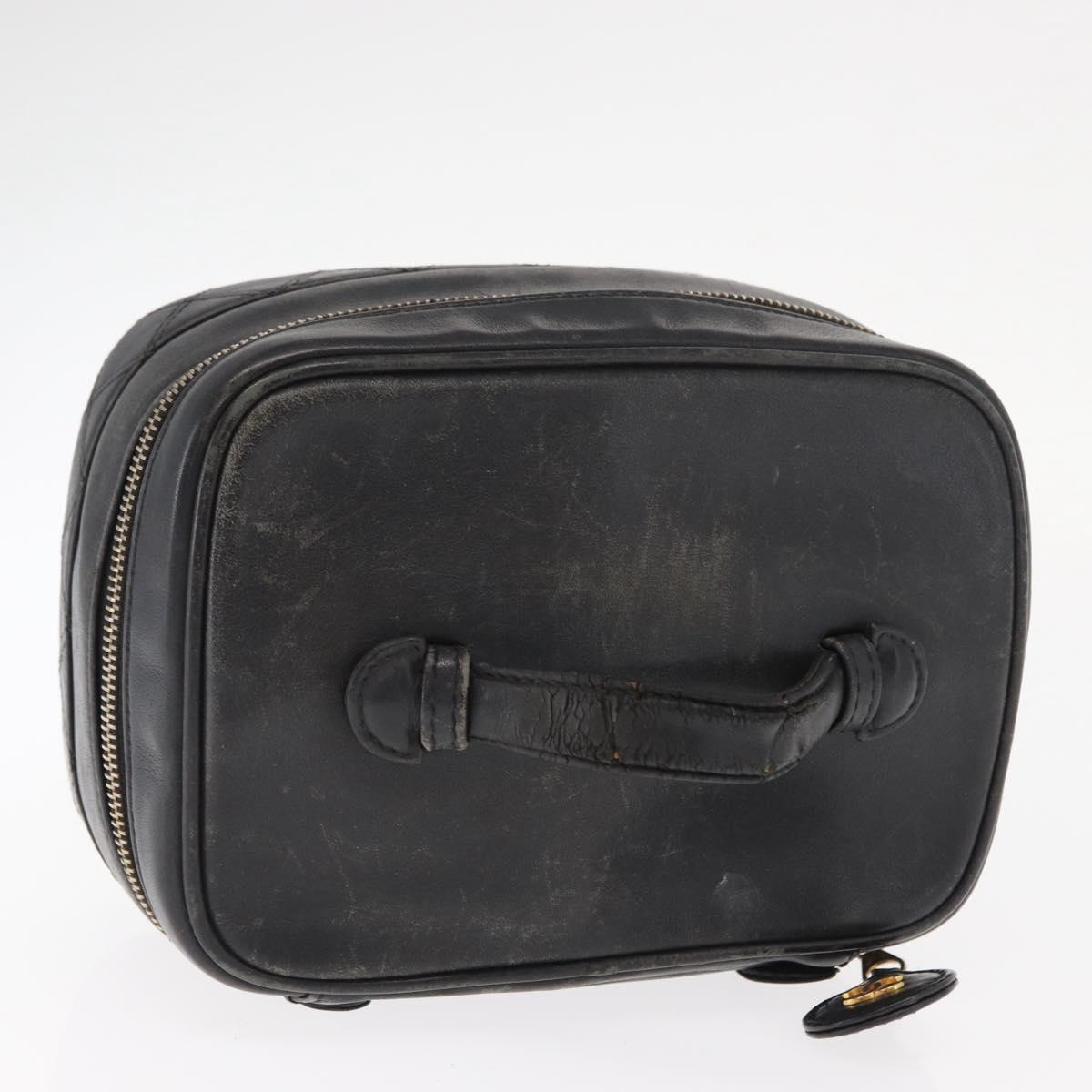 CHANEL Bicolore Vanity Hand Bag Lamb Skin Black Gold CC Auth 158864