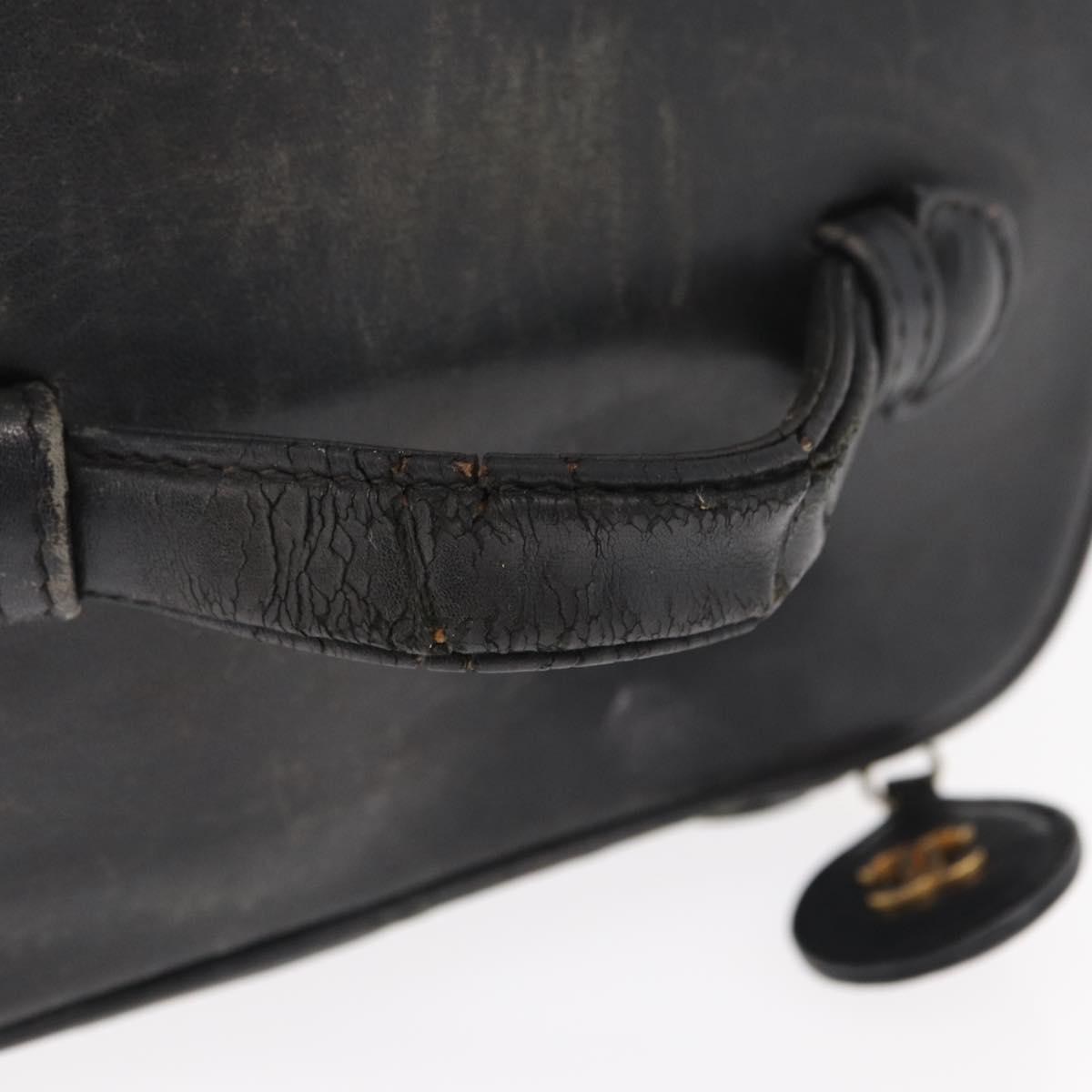 CHANEL Bicolore Vanity Hand Bag Lamb Skin Black Gold CC Auth 158864