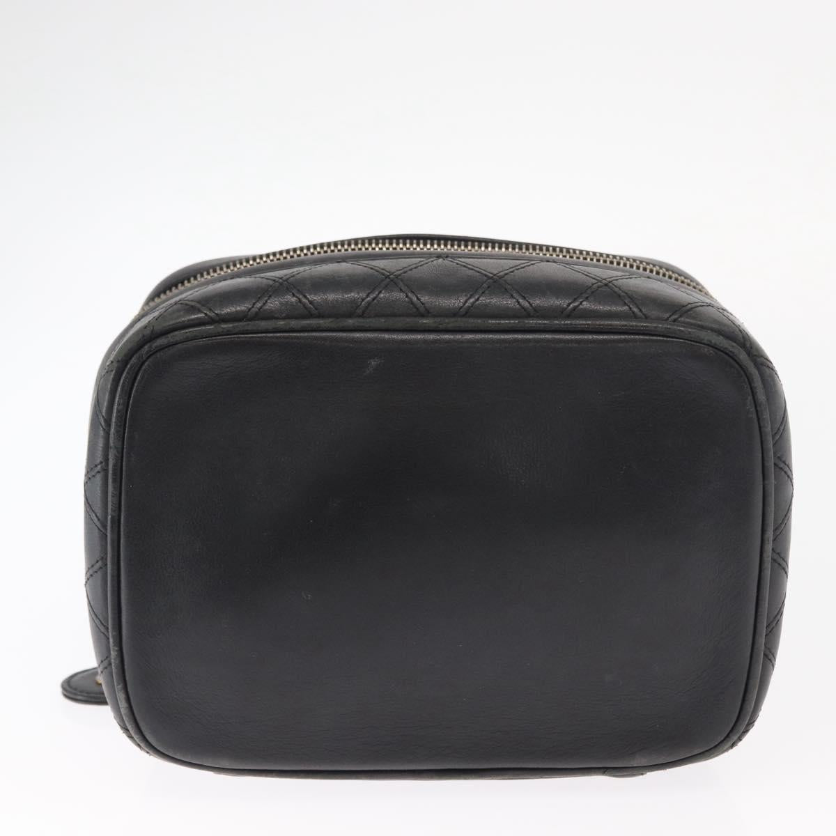 CHANEL Bicolore Vanity Hand Bag Lamb Skin Black Gold CC Auth 158864