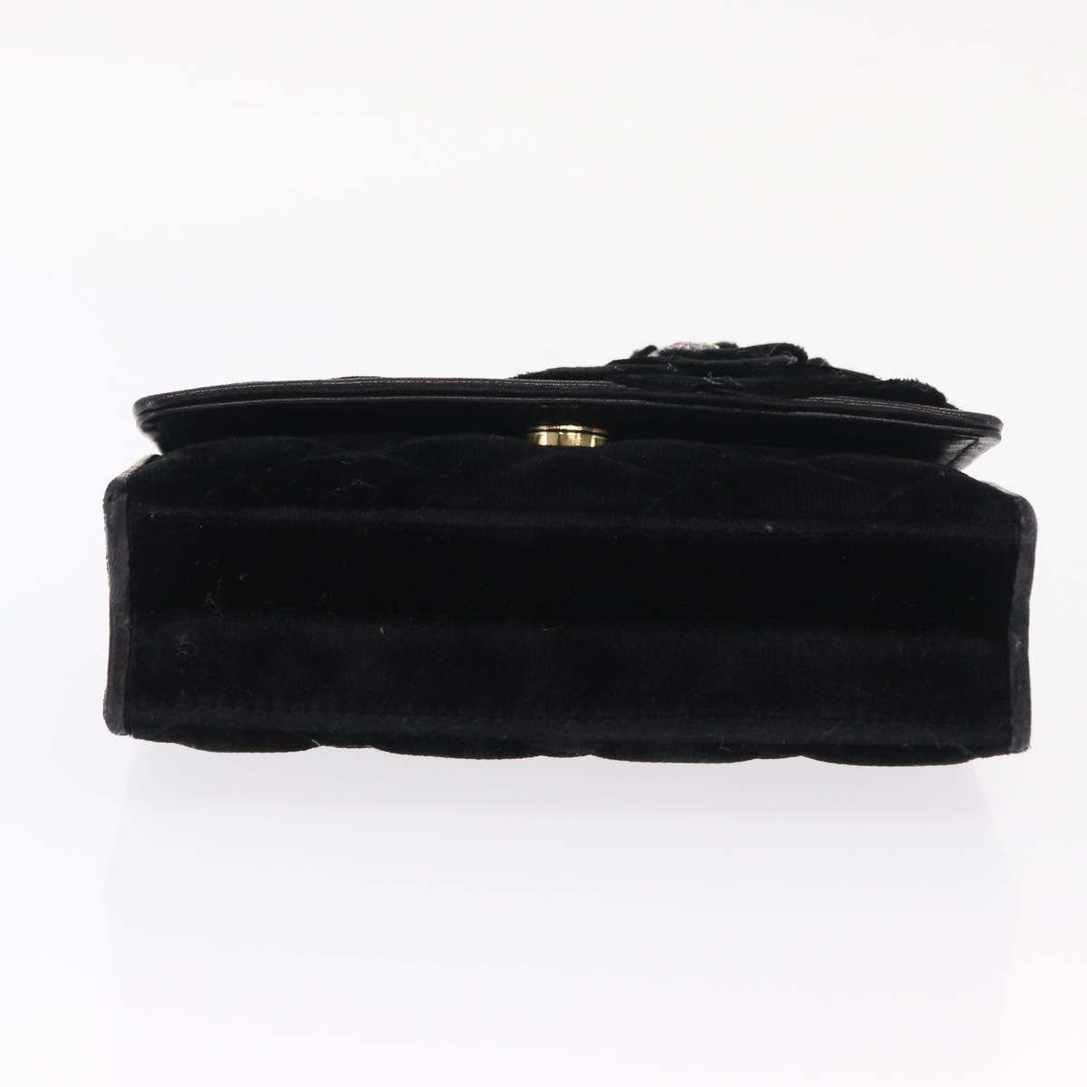 CHANEL Matelasse Chain Camelia Shoulder Bag Velor Black Gold CC Auth 158865V