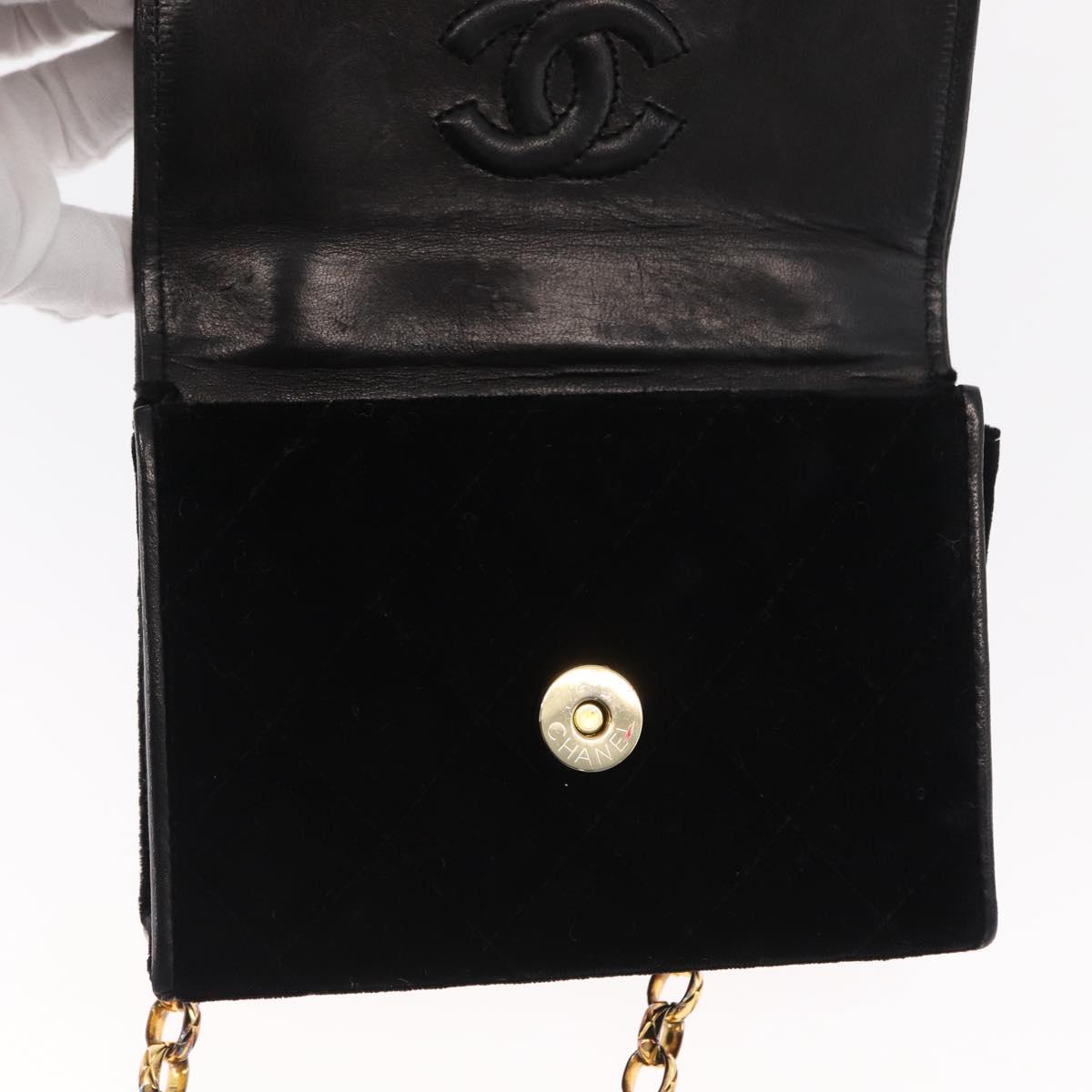 CHANEL Matelasse Chain Camelia Shoulder Bag Velor Black Gold CC Auth 158865V