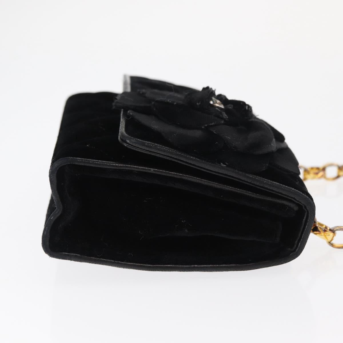 CHANEL Matelasse Chain Camelia Shoulder Bag Velor Black Gold CC Auth 158865V