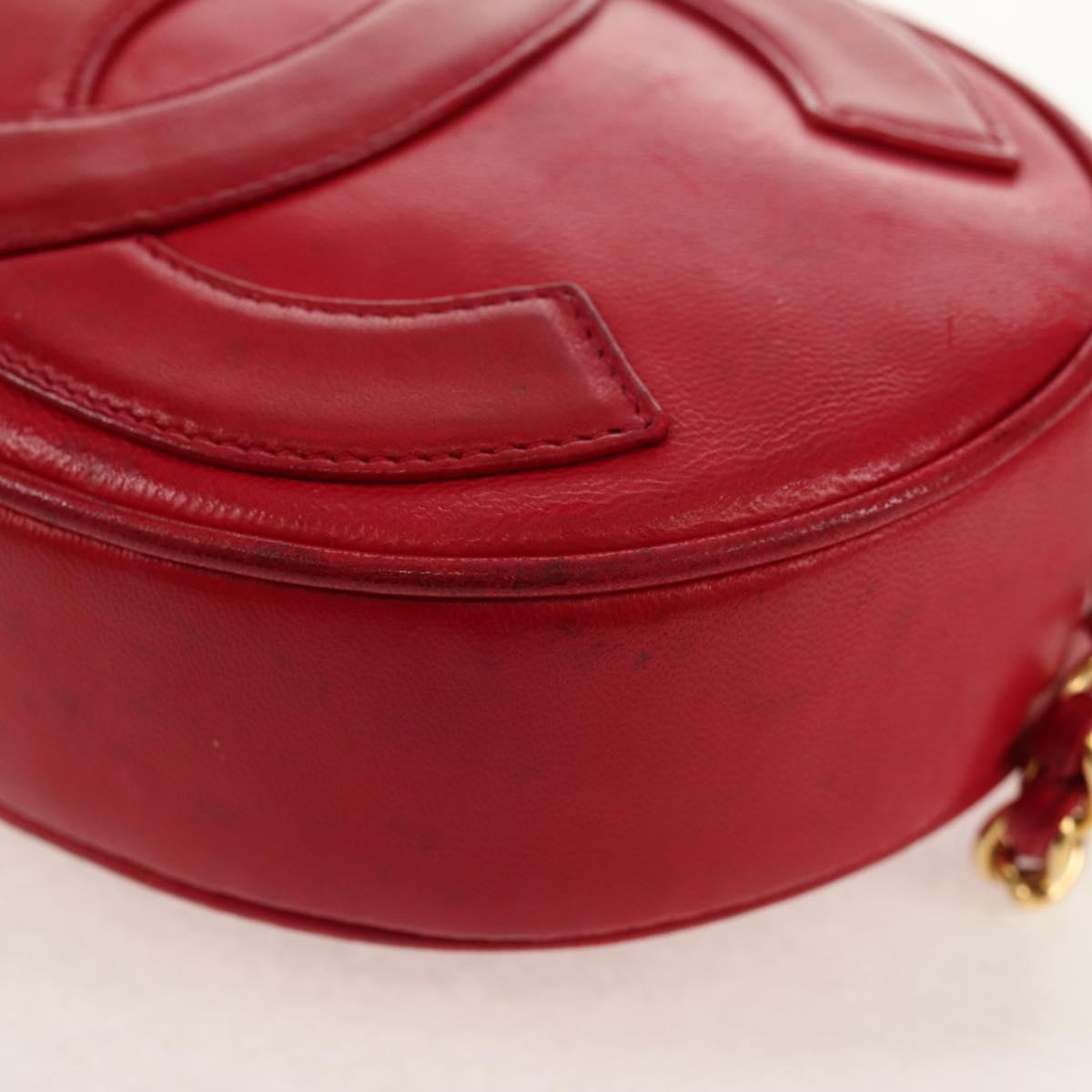 CHANEL Chain Shoulder Bag Lamb Skin Red Gold CC Auth 158878V