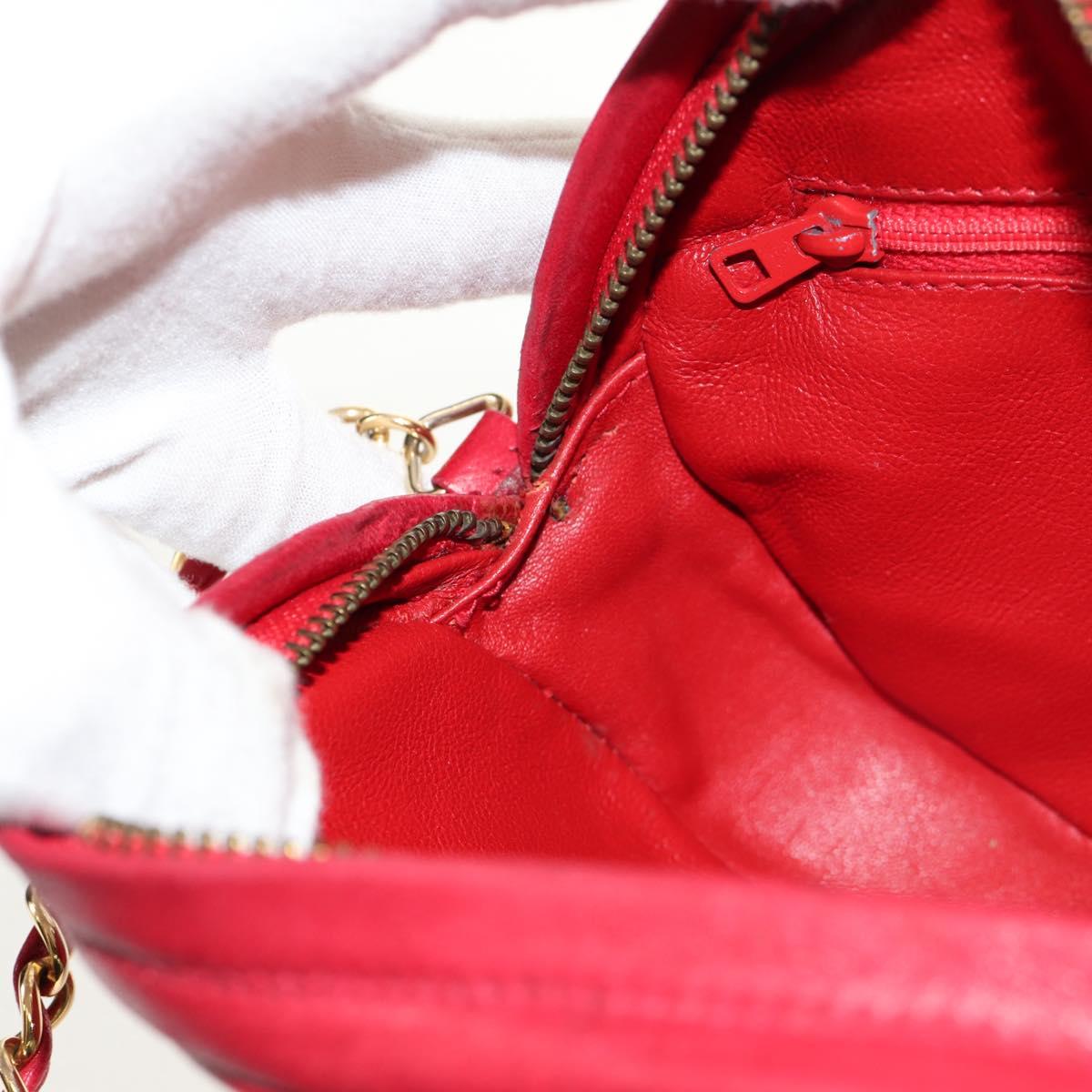 CHANEL Chain Shoulder Bag Lamb Skin Red Gold CC Auth 158878V