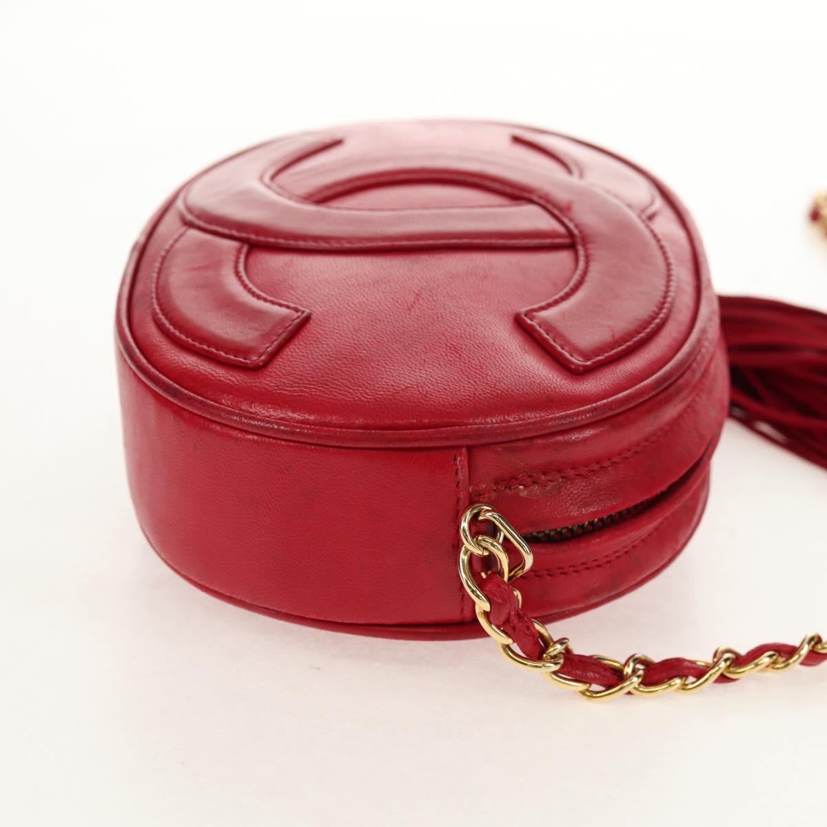 CHANEL Chain Shoulder Bag Lamb Skin Red Gold CC Auth 158878V
