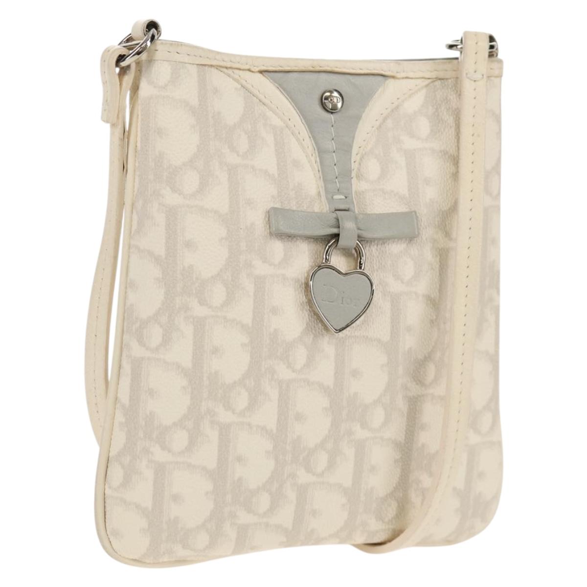 Christian Dior Trotter Romantic Shoulder Bag PVC White Silver Auth 158881V