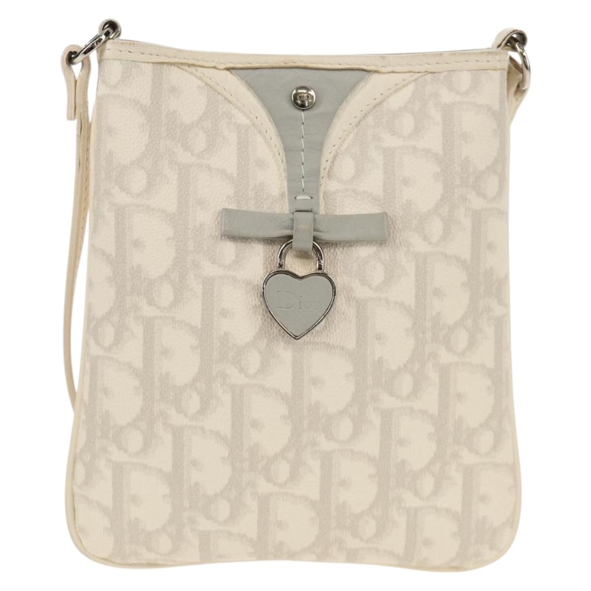 Christian Dior Trotter Romantic Shoulder Bag PVC White Silver Auth 158881V