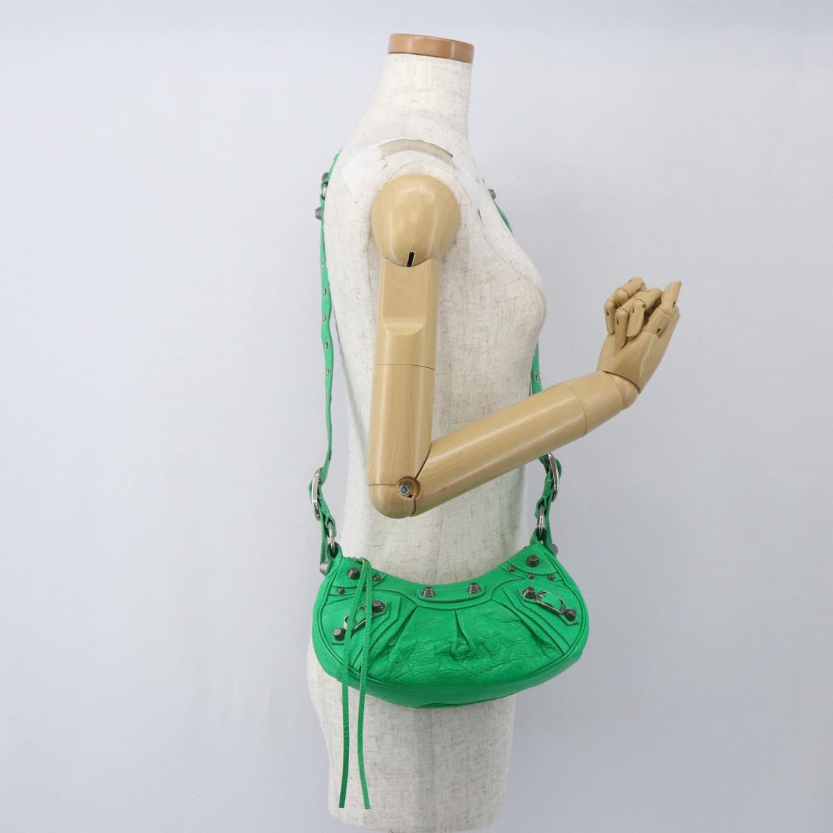 BALENCIAGA Luca Goal XS Shoulder Bag Leather Green Silver 671309 Auth 158884SAM