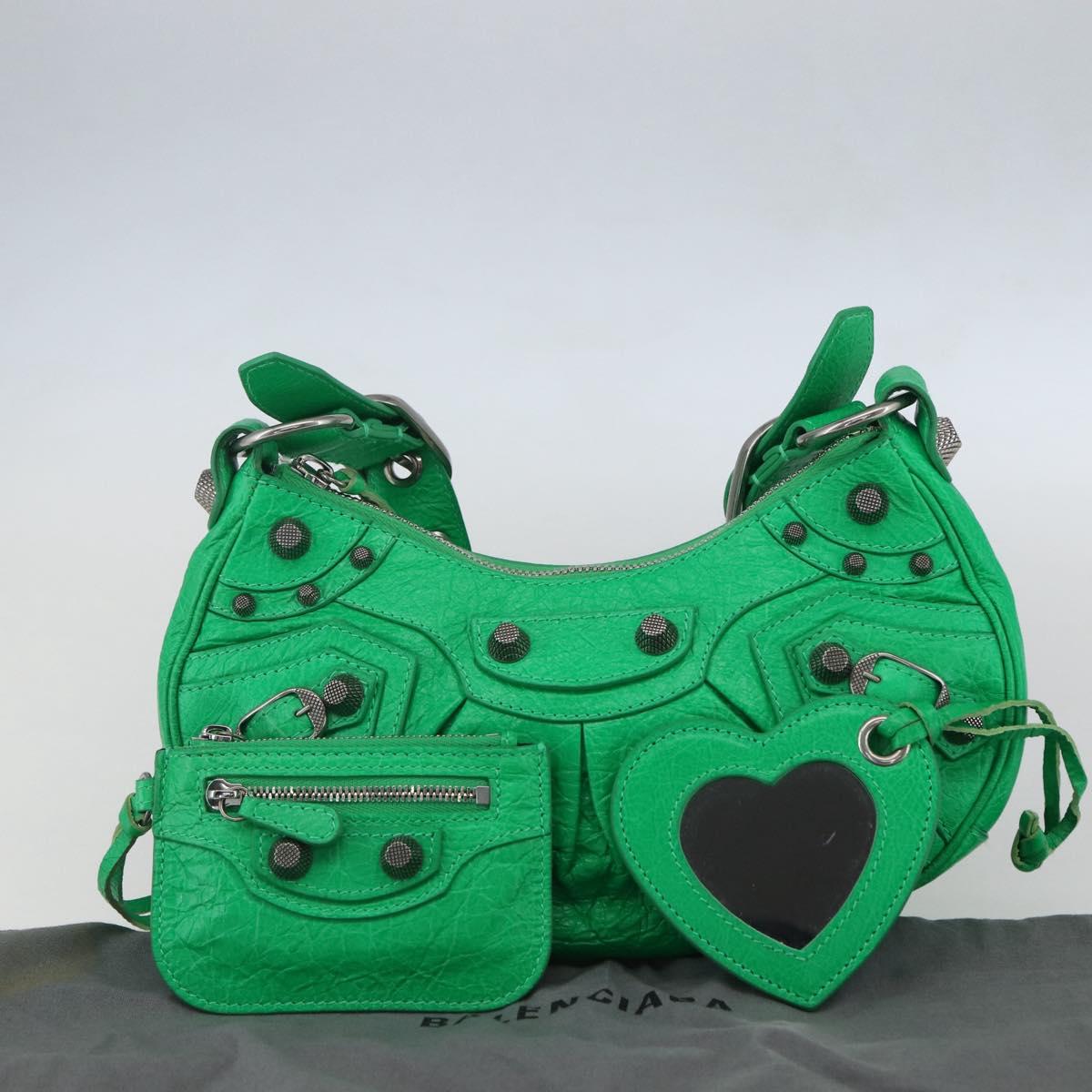 BALENCIAGA Luca Goal XS Shoulder Bag Leather Green Silver 671309 Auth 158884SAM