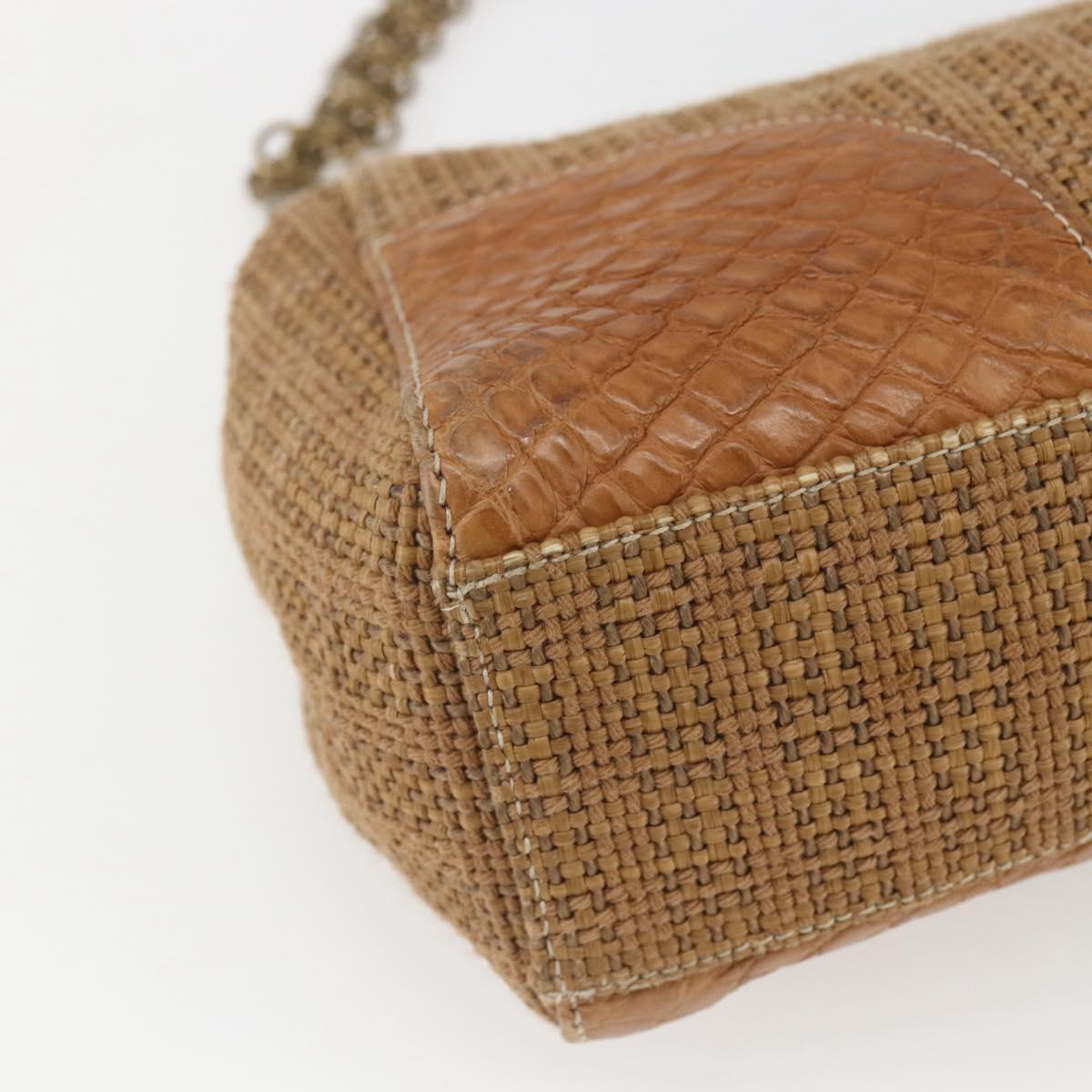 PRADA Chain Shoulder Bag Raffia Beige Gold Auth 158888SAV
