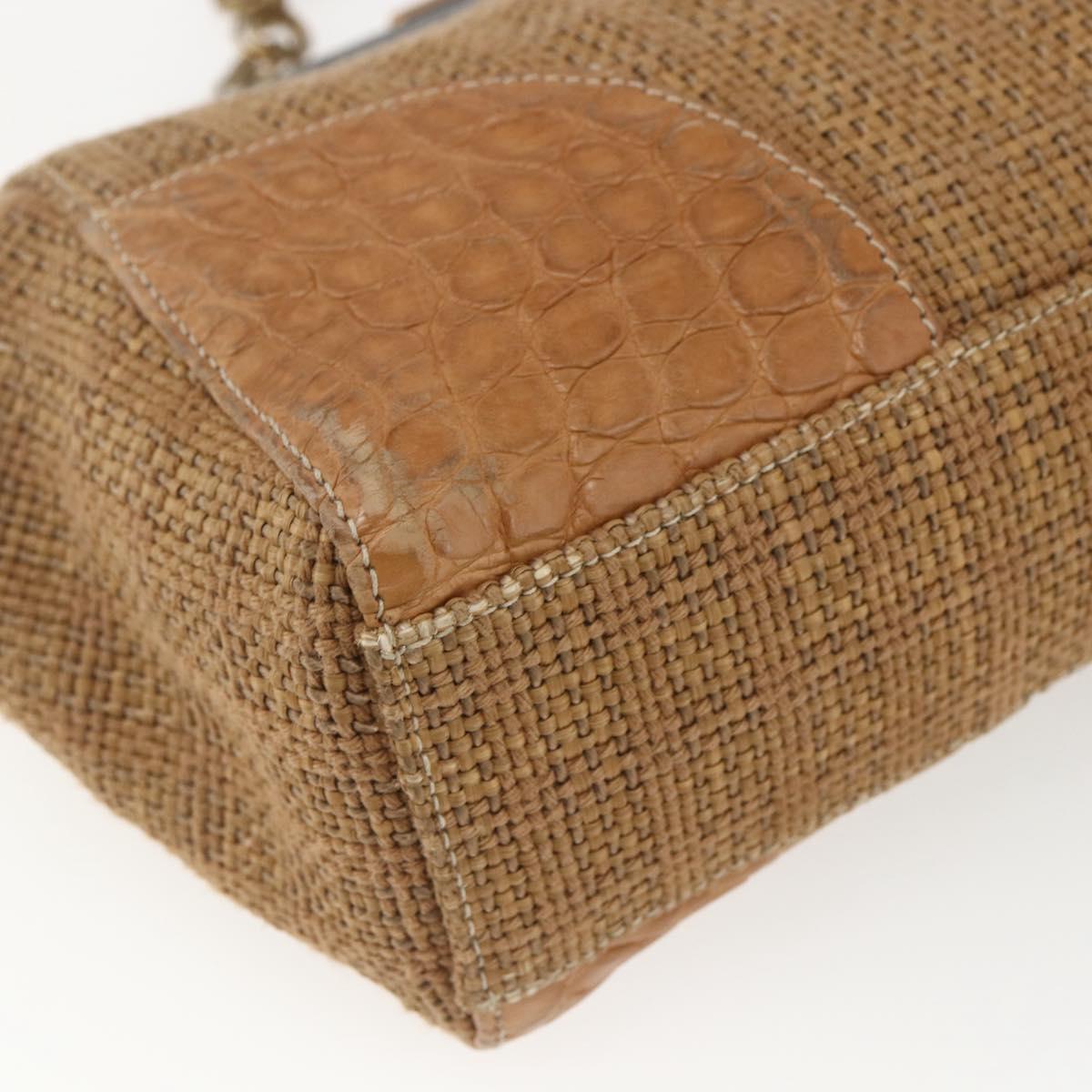 PRADA Chain Shoulder Bag Raffia Beige Gold Auth 158888SAV