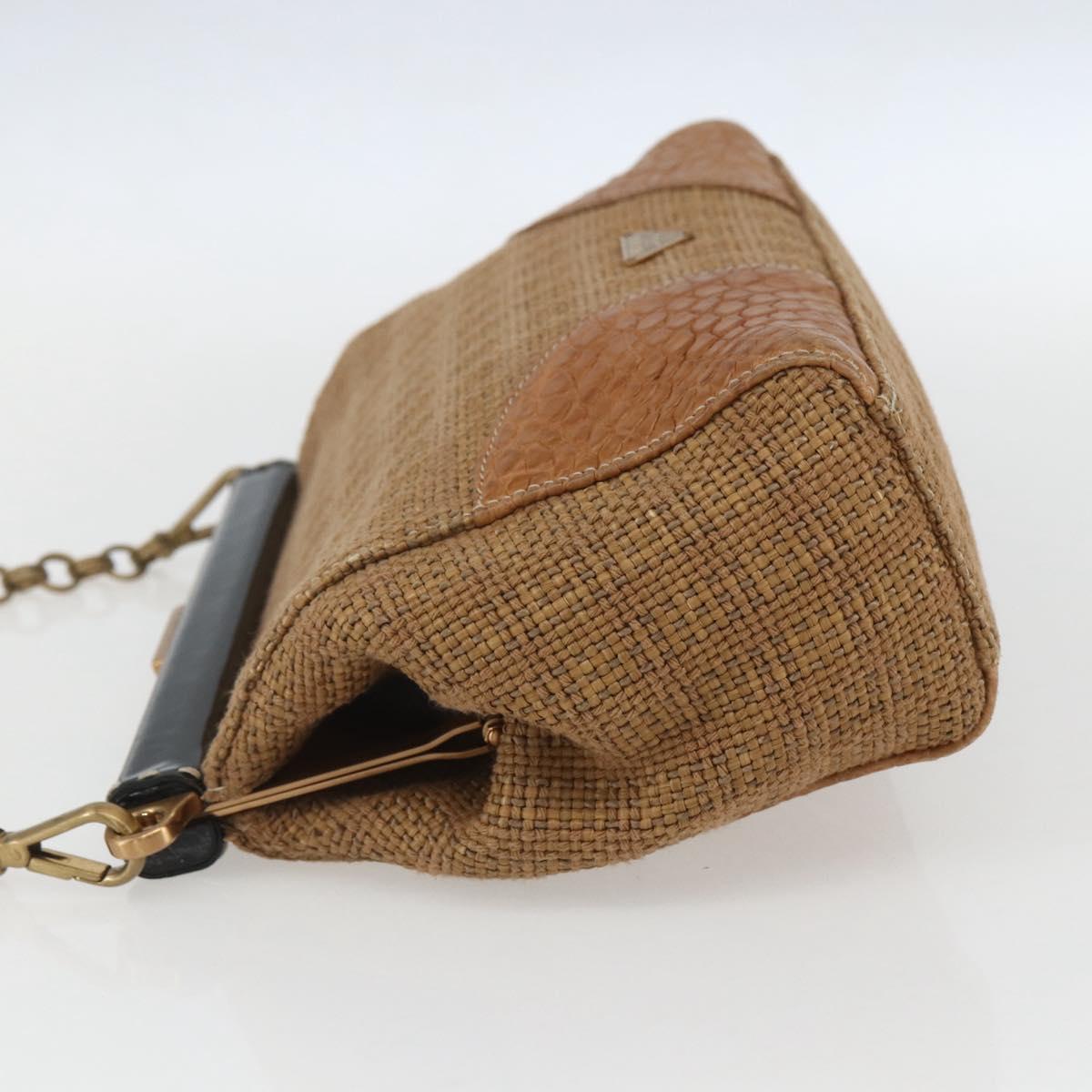 PRADA Chain Shoulder Bag Raffia Beige Gold Auth 158888SAV