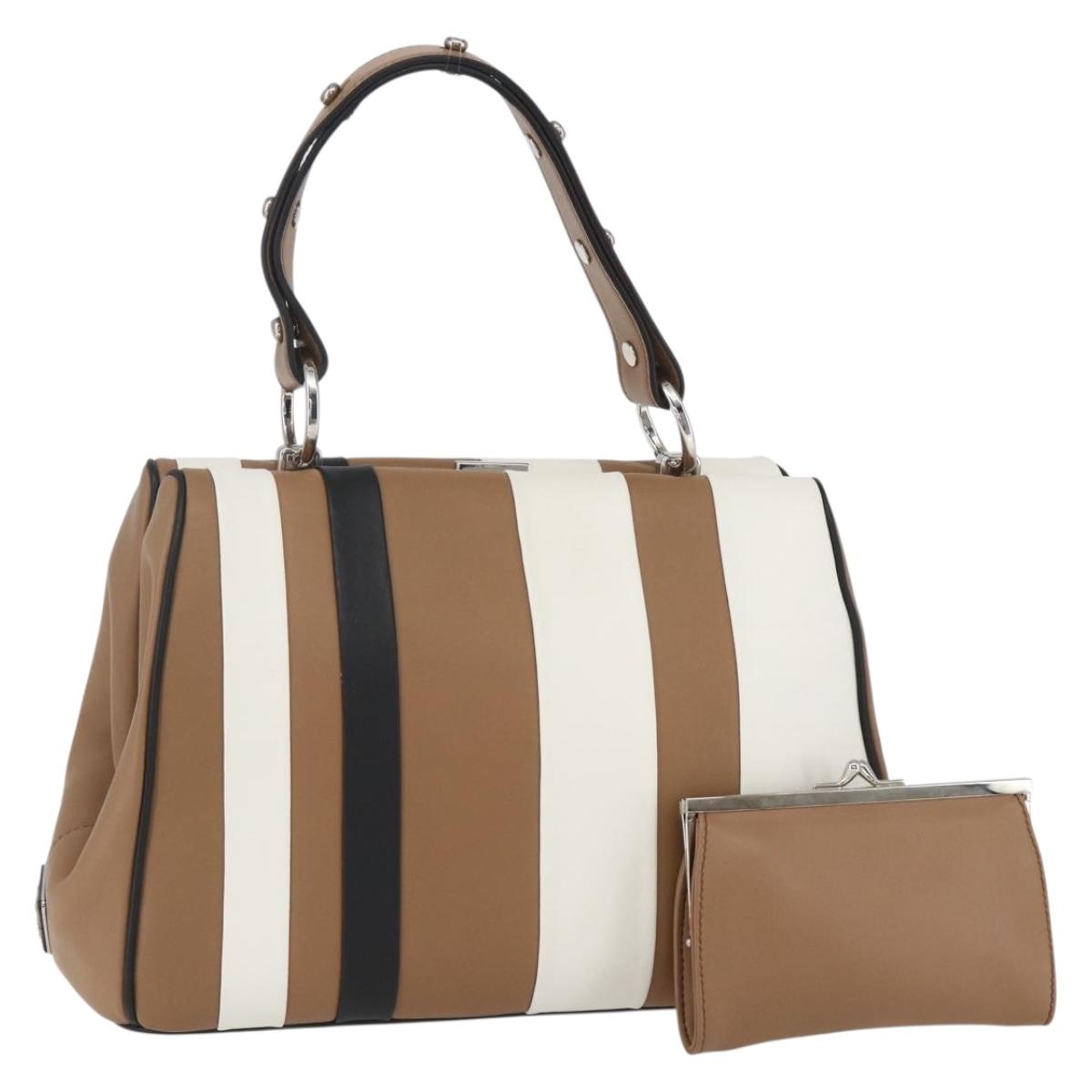 PRADA Baiadera Shoulder Bag Leather Brown Silver Auth 158889SAV