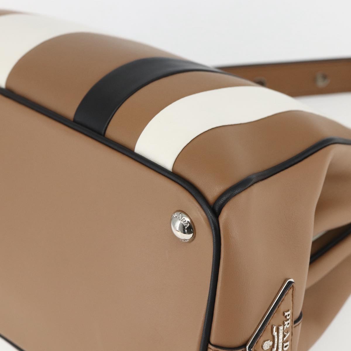 PRADA Baiadera Shoulder Bag Leather Brown Silver Auth 158889SAV