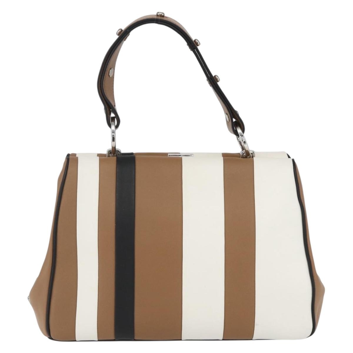 PRADA Baiadera Shoulder Bag Leather Brown Silver Auth 158889SAV