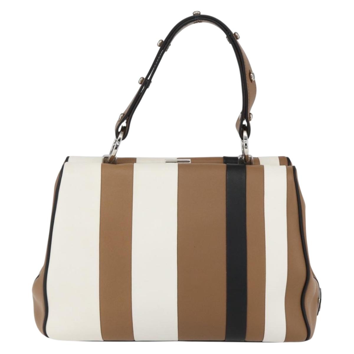 PRADA Baiadera Shoulder Bag Leather Brown Silver Auth 158889SAV