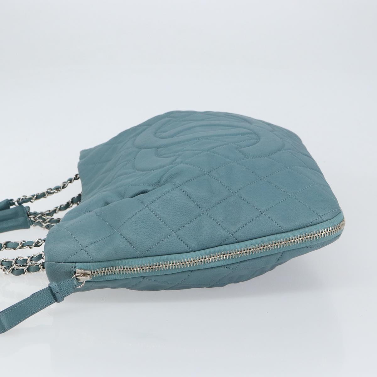 CHANEL Chain Shoulder Bag Caviar Skin Blue Silver CC Auth 158890V