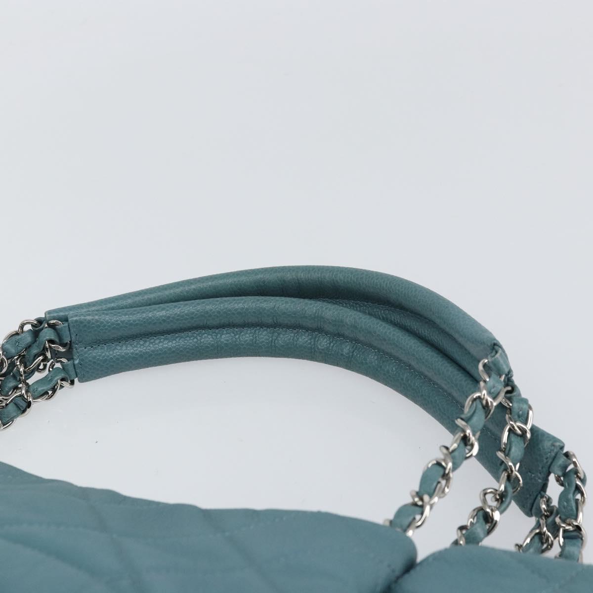 CHANEL Chain Shoulder Bag Caviar Skin Blue Silver CC Auth 158890V