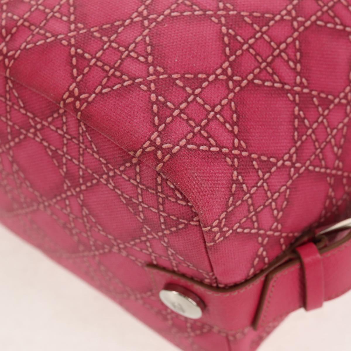 Christian Dior Canage Hand Bag Coated Canvas Pink Silver Auth 158891V