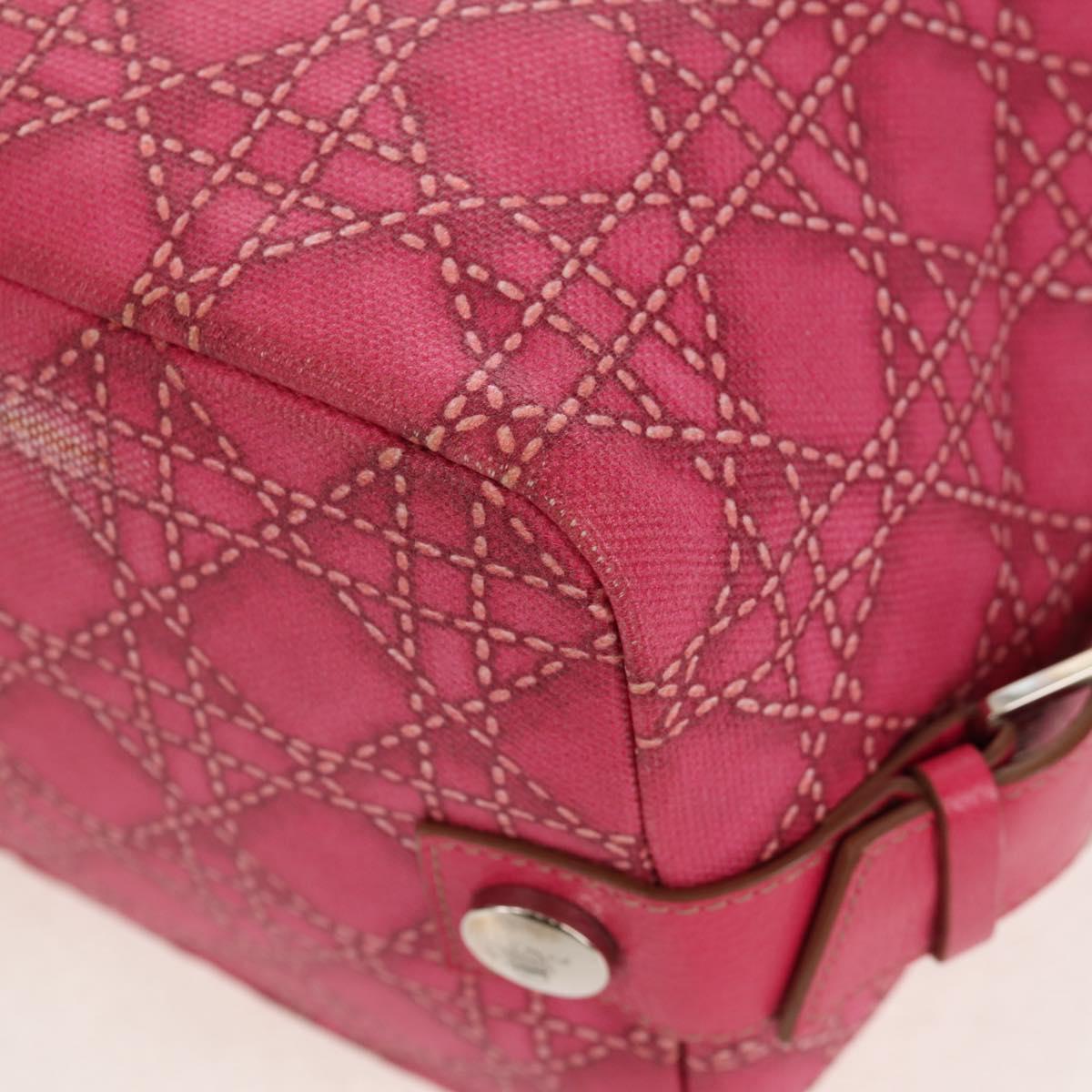 Christian Dior Canage Hand Bag Coated Canvas Pink Silver Auth 158891V