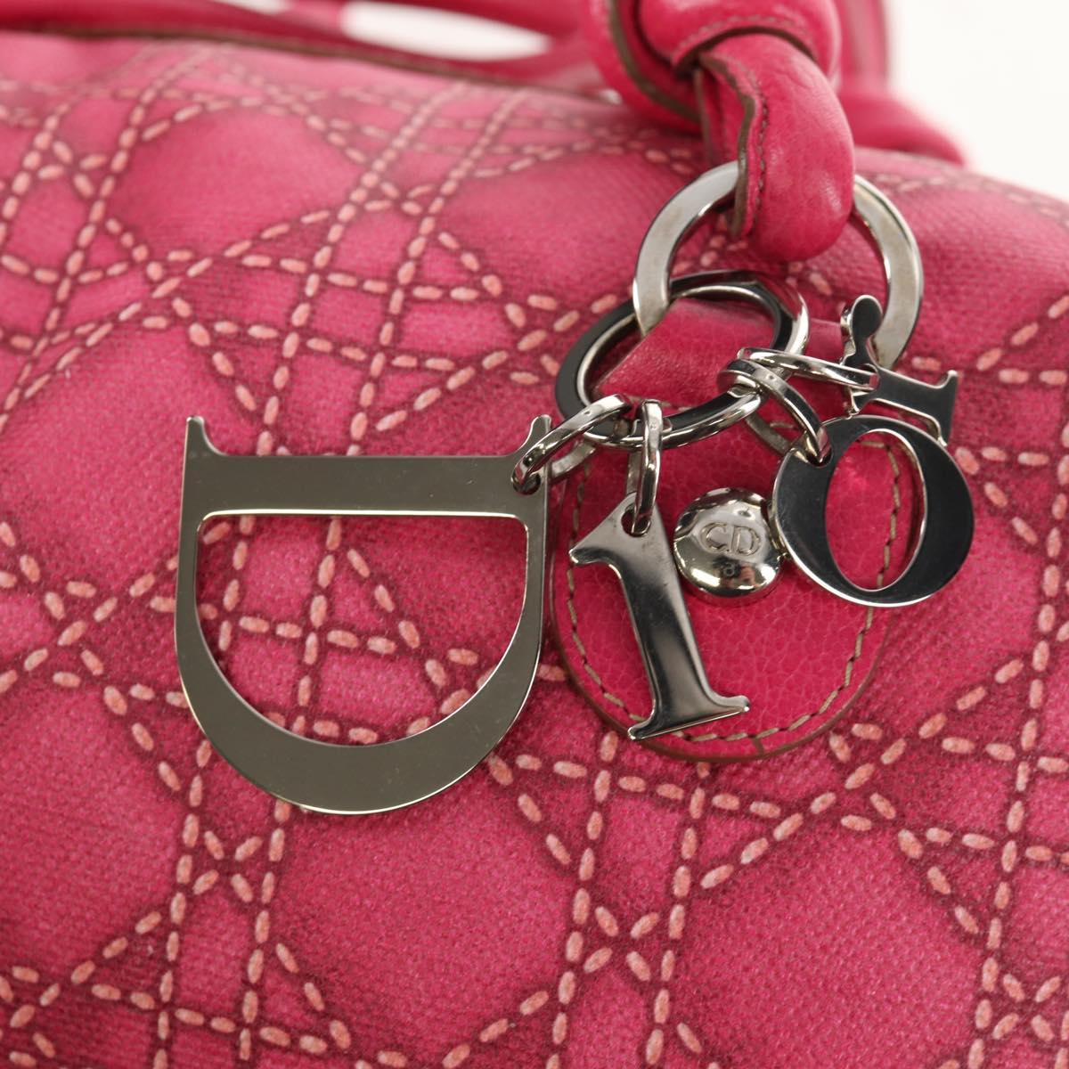 Christian Dior Canage Hand Bag Coated Canvas Pink Silver Auth 158891V
