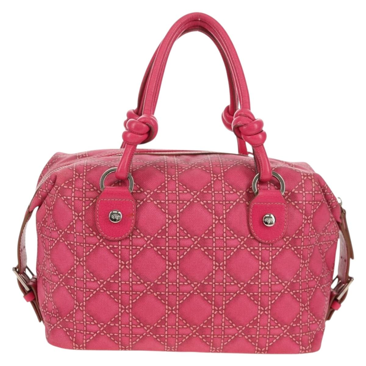 Christian Dior Canage Hand Bag Coated Canvas Pink Silver Auth 158891V