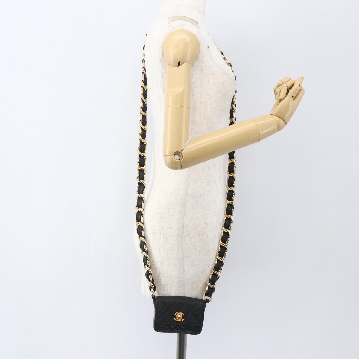 CHANEL Chain Mini Matelasse 11 Shoulder Bag Lamb Skin Black CC Auth 158892SM