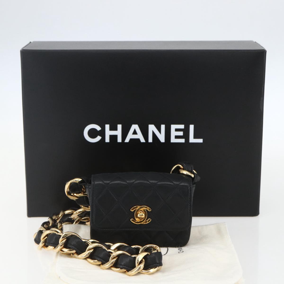CHANEL Chain Mini Matelasse 11 Shoulder Bag Lamb Skin Black CC Auth 158892SM
