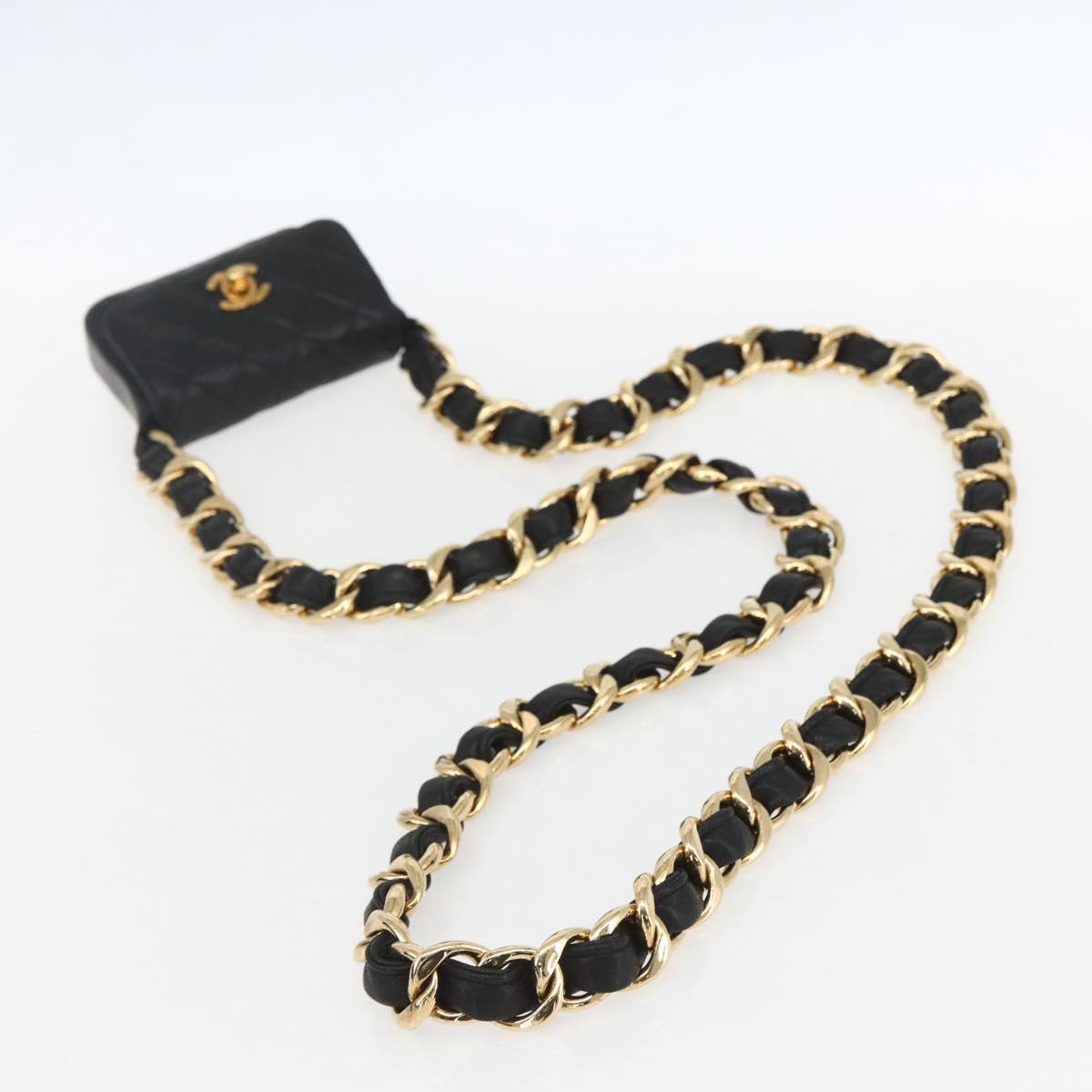 CHANEL Chain Mini Matelasse 11 Shoulder Bag Lamb Skin Black CC Auth 158892SM
