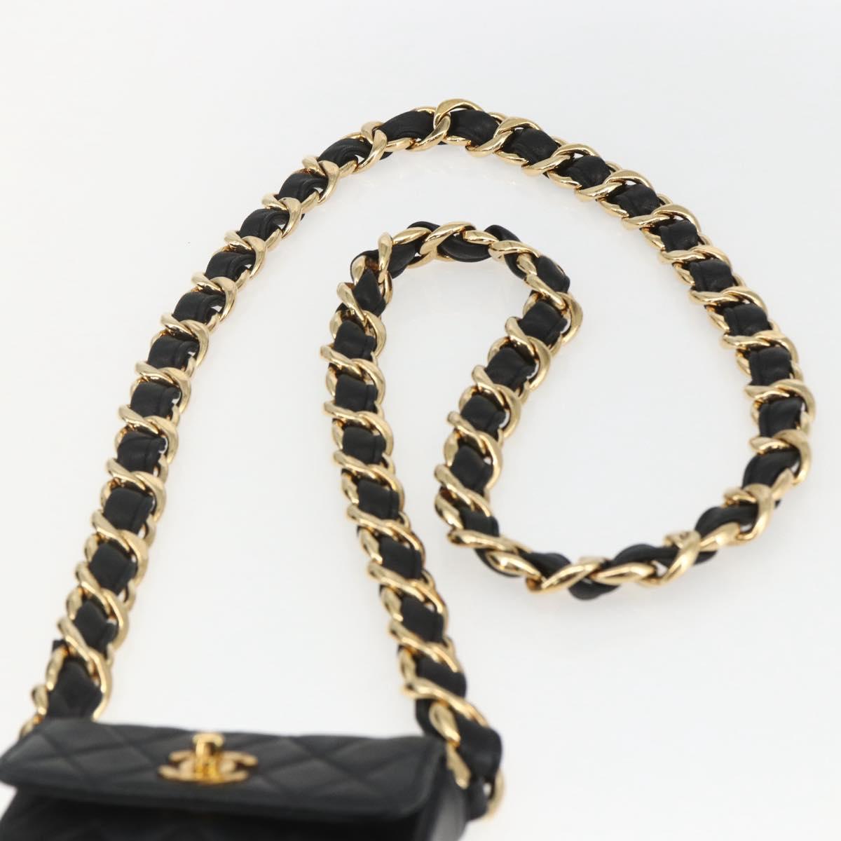 CHANEL Chain Mini Matelasse 11 Shoulder Bag Lamb Skin Black CC Auth 158892SM