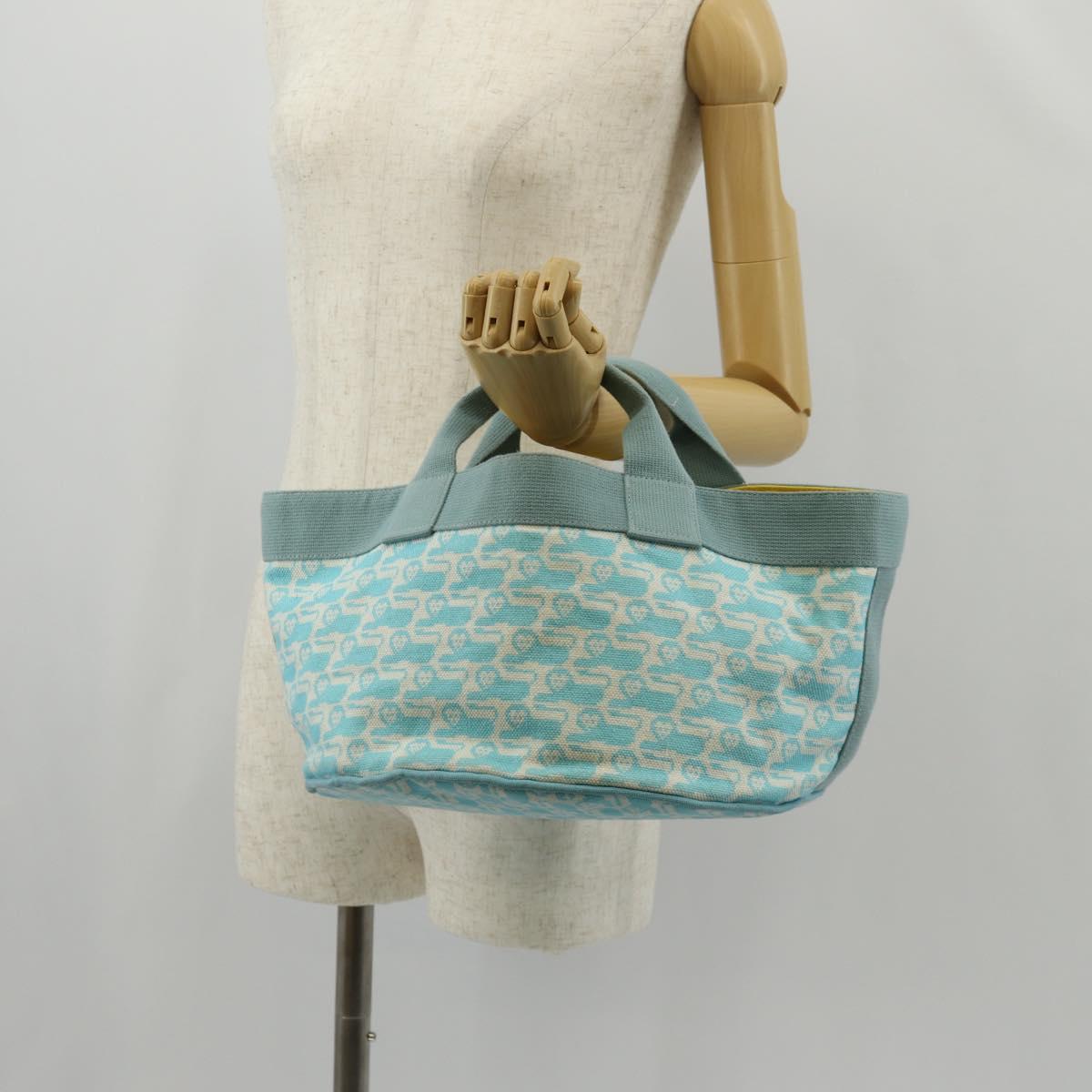 HERMES Animo Pixel GM Hand Bag Canvas Light Blue Silver Auth 158904V