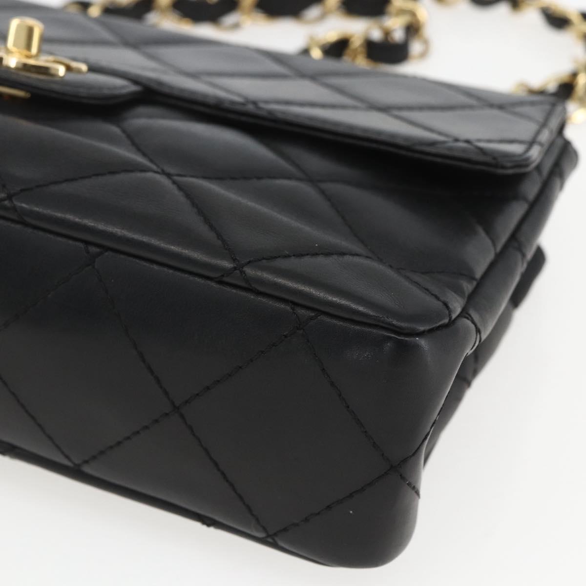 CHANEL Matelasse 25 Chain Shoulder Bag Lamb Skin Black Gold CC Auth 158905SAM