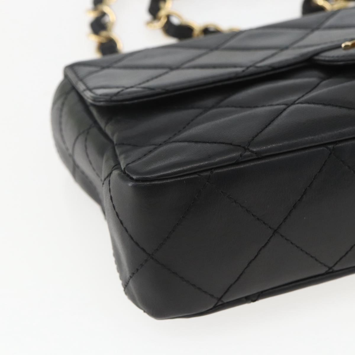 CHANEL Matelasse 25 Chain Shoulder Bag Lamb Skin Black Gold CC Auth 158905SAM