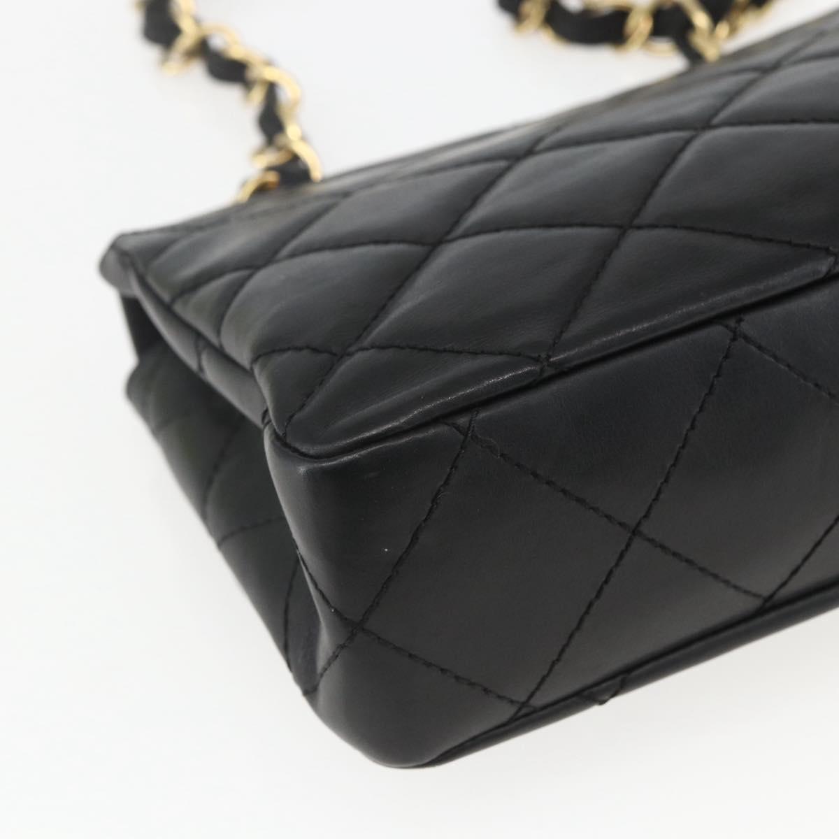 CHANEL Matelasse 25 Chain Shoulder Bag Lamb Skin Black Gold CC Auth 158905SAM