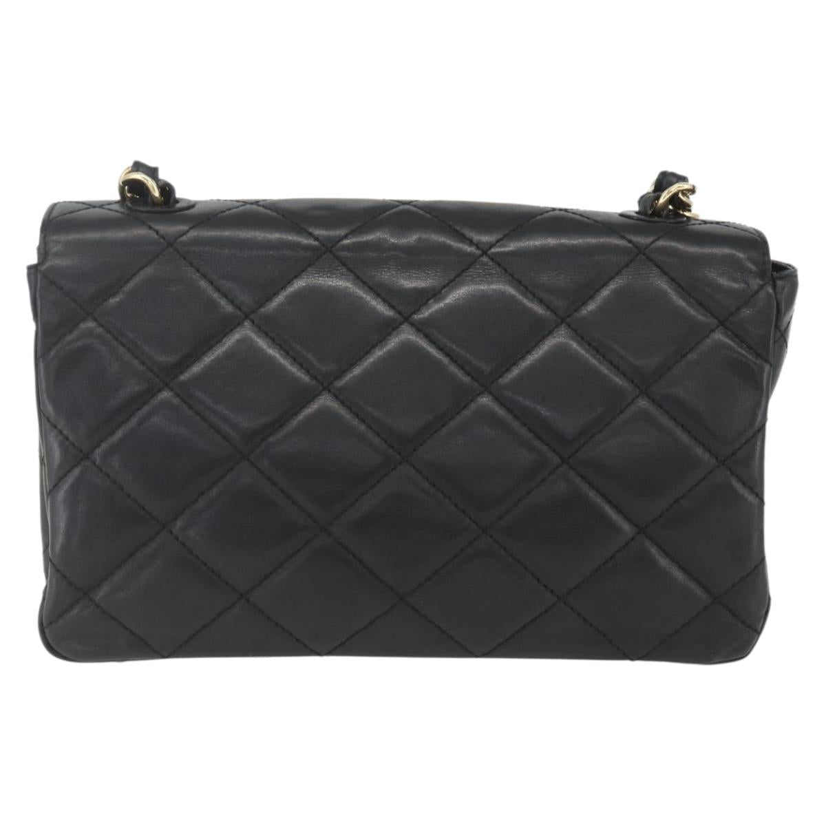 CHANEL Matelasse 25 Chain Shoulder Bag Lamb Skin Black Gold CC Auth 158905SAM