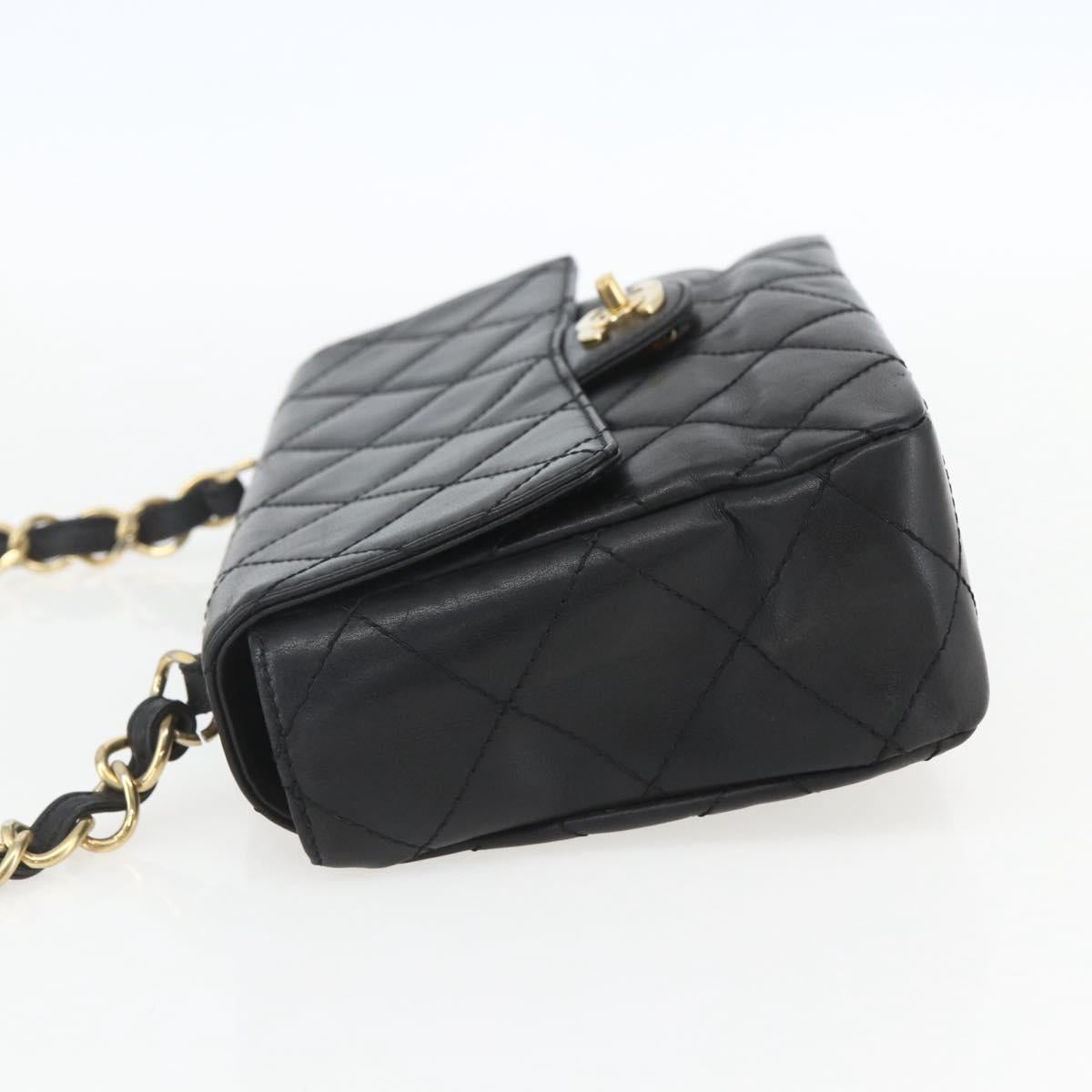 CHANEL Matelasse 25 Chain Shoulder Bag Lamb Skin Black Gold CC Auth 158905SAM