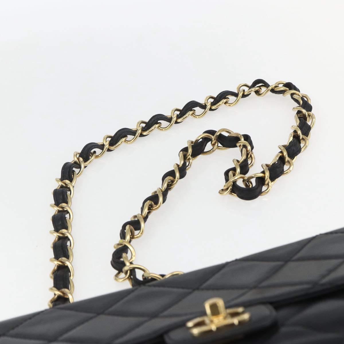 CHANEL Matelasse 25 Chain Shoulder Bag Lamb Skin Black Gold CC Auth 158905SAM