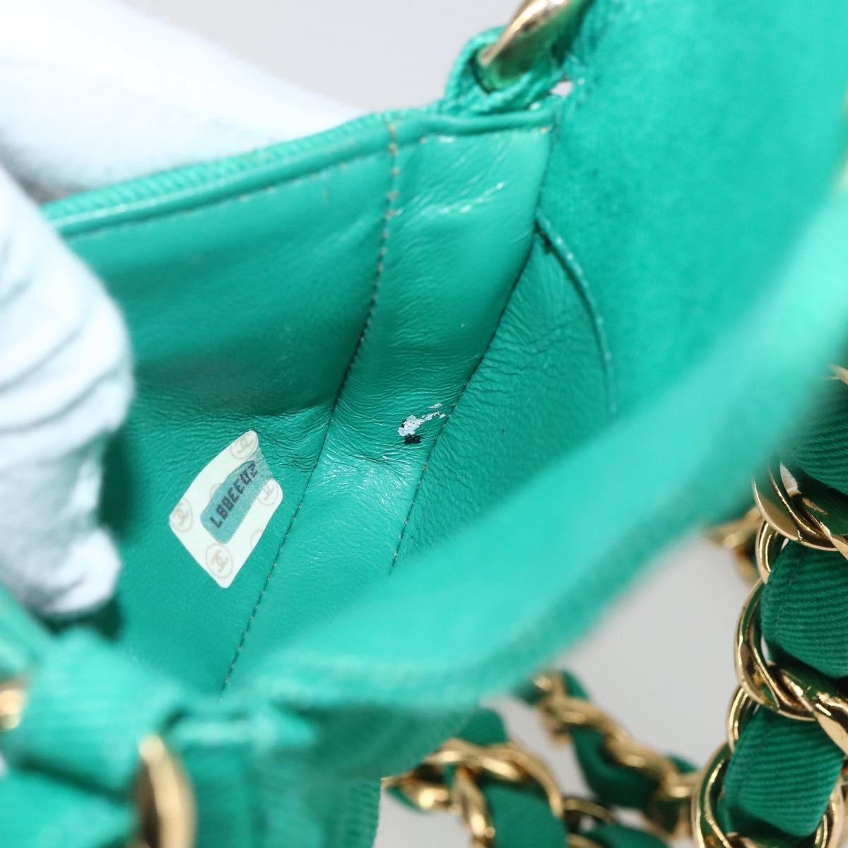 CHANEL Chain Mini Matelasse 11 Shoulder Bag Canvas Green Gold CC Auth 158908SM