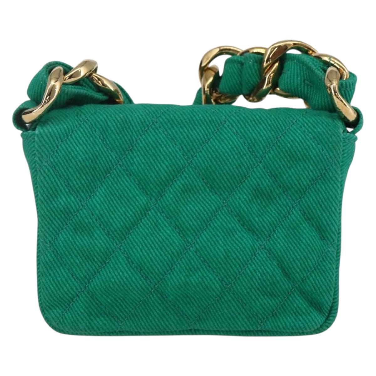 CHANEL Chain Mini Matelasse 11 Shoulder Bag Canvas Green Gold CC Auth 158908SM