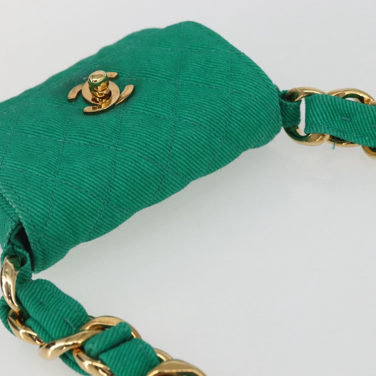 CHANEL Chain Mini Matelasse 11 Shoulder Bag Canvas Green Gold CC Auth 158908SM