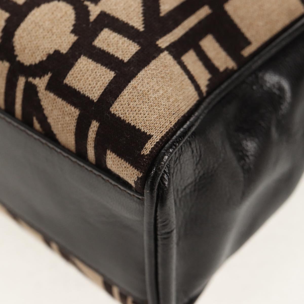 CELINE Blazon Chain Shoulder Bag Canvas Brown Gold Auth 158910V