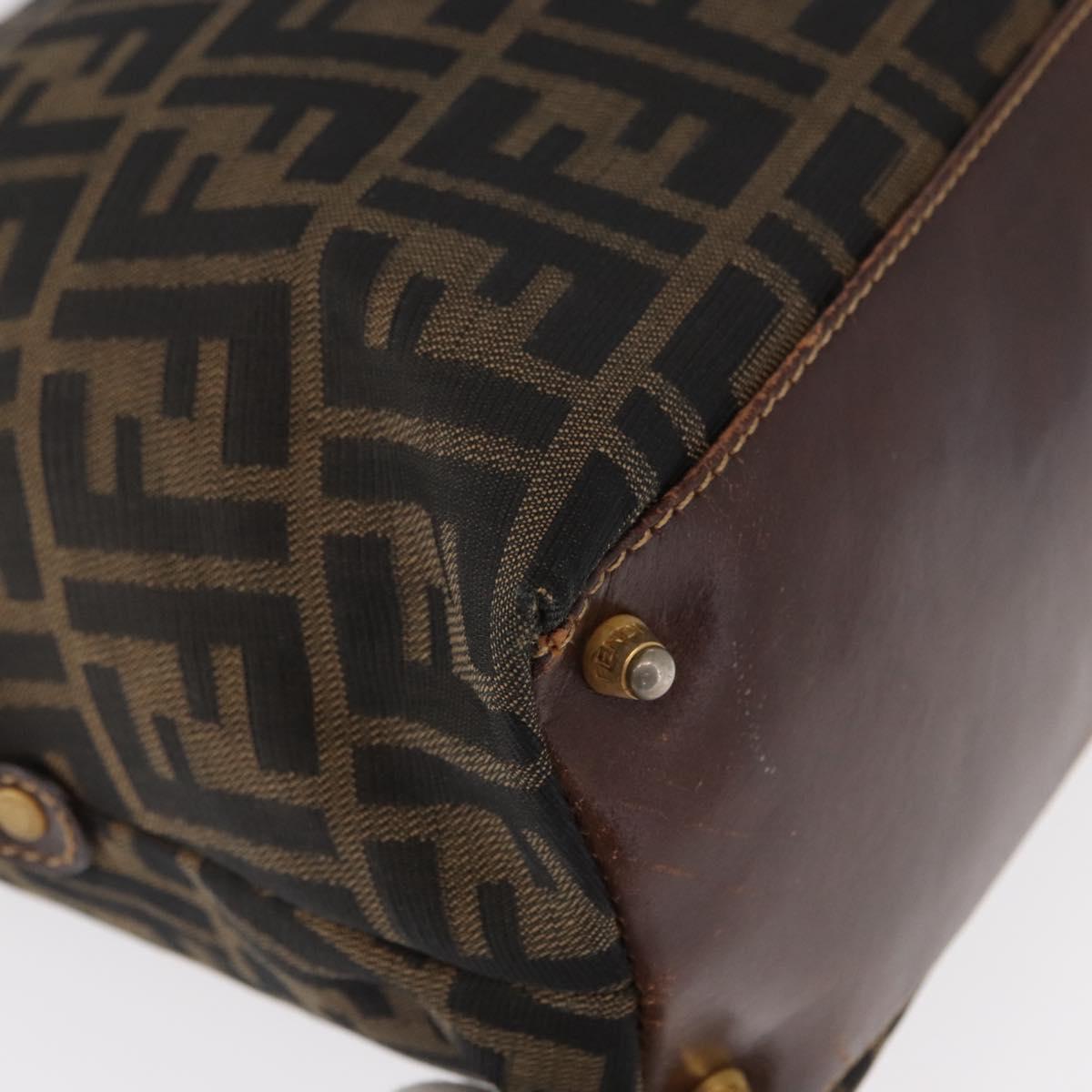 FENDI Zucca Canvas Hand Bag Black Brown Auth 158911