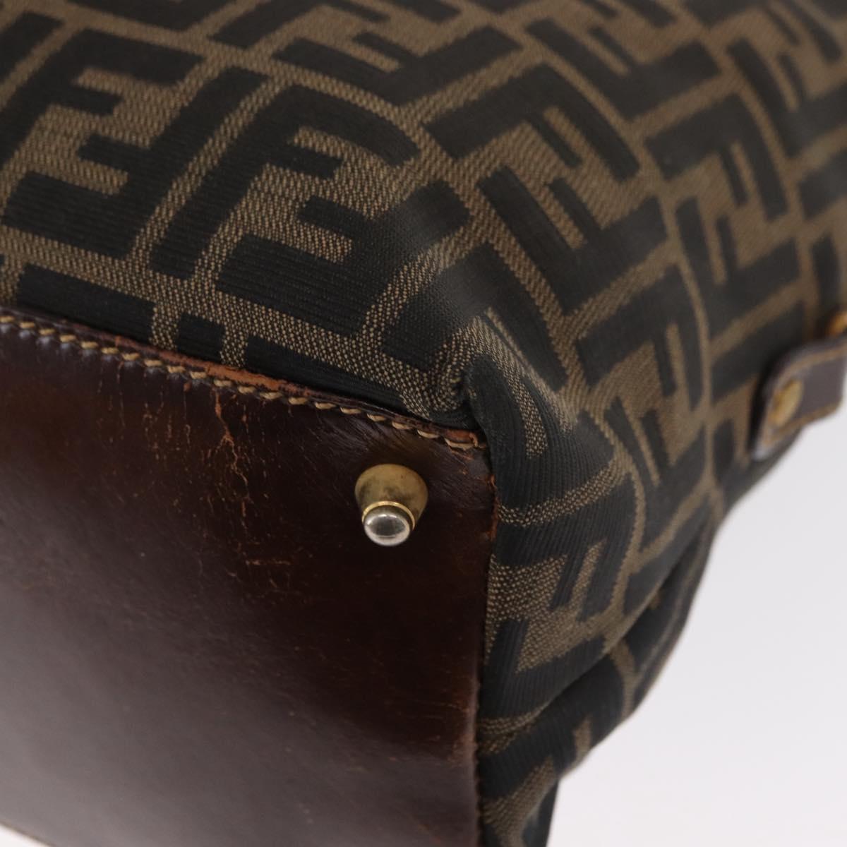 FENDI Zucca Canvas Hand Bag Black Brown Auth 158911