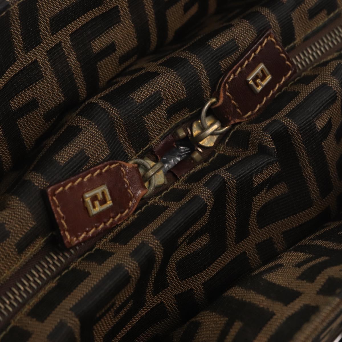 FENDI Zucca Canvas Hand Bag Black Brown Auth 158911