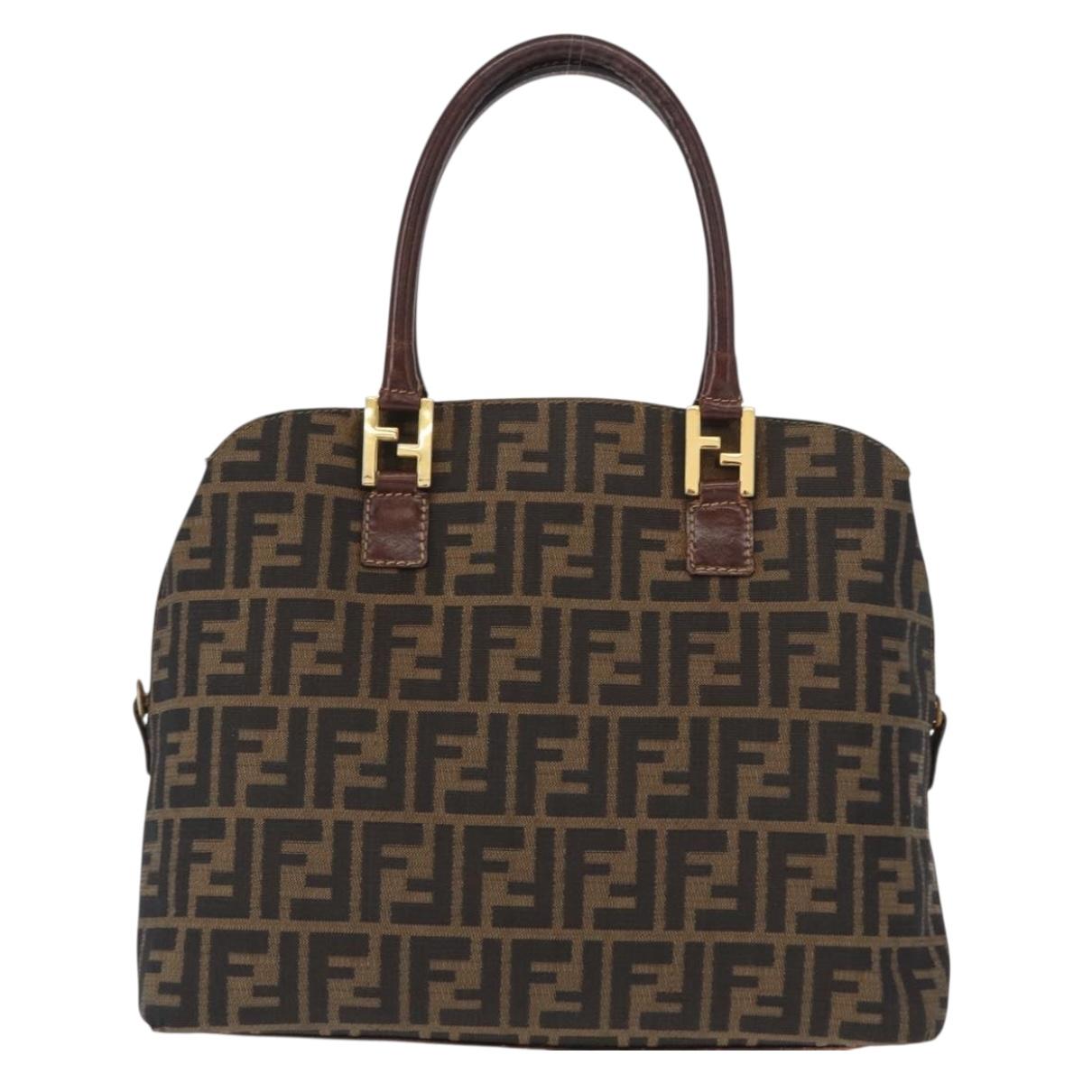 FENDI Zucca Canvas Hand Bag Black Brown Auth 158911