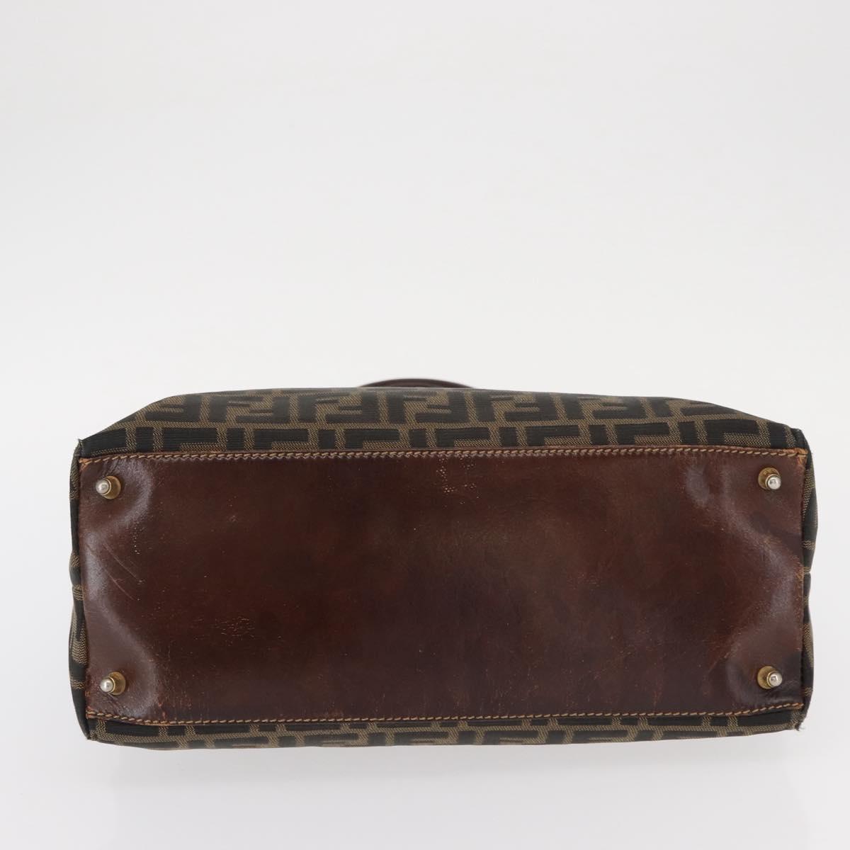FENDI Zucca Canvas Hand Bag Black Brown Auth 158911
