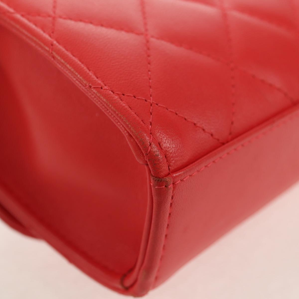 CHANEL Matelasse Chain Shoulder Bag Lamb Skin Red Gold CC Auth 158913SAM